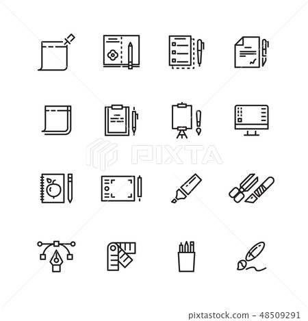 Graphic design and writing tools line icons set Graphic design and writing tools line icons set 48509291