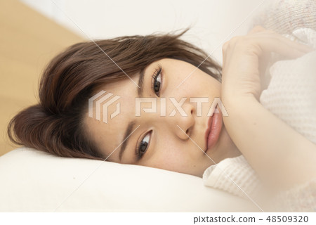 Young lady relaxing lifestyle holiday cheeks 48509320