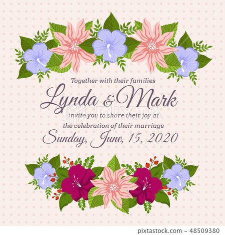 Floral design with summer flowers. Vector template of vintage wedding invitation card 48509380