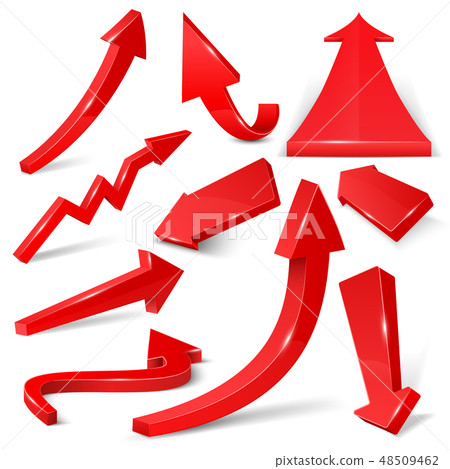 Glossy red 3d arrows isolated on white vector set 48509462