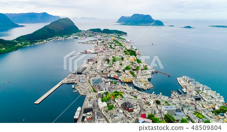 City of Alesund Norway Aerial footage 48509804