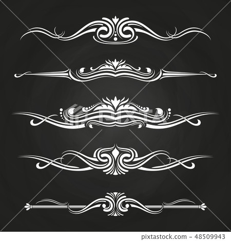 White flourish borders set on chalkboard White flourish borders set on chalkboard 48509943