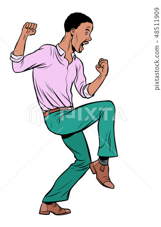 african Man funny reaction. fright or a pleasant surprise 48511909