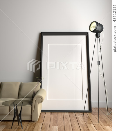 Frame on empty white wall background Frame on empty white wall background 48512135