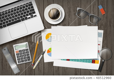 Blank white sheet of paper with laptop. Blank white sheet of paper with laptop. 48512960