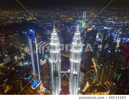 Top of Petronas Twin Towers. Aerial view of Kuala Lumpur Downtow 48514385