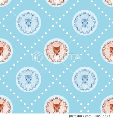 Watercolor vintage seamlessl pattern with fawns Watercolor vintage seamlessl pattern with fawns 48514473