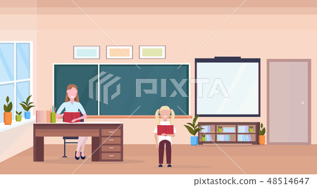 Woman Teacher Sitting At Desk Schoolgirl Stock Illustration