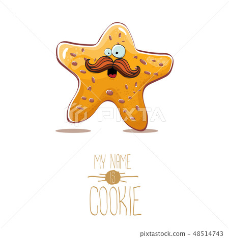 vector funny hand drawn star shape cookie character isolated on white background. My name is cookie 48514743