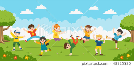Happy children are jumping on the park. 48515520