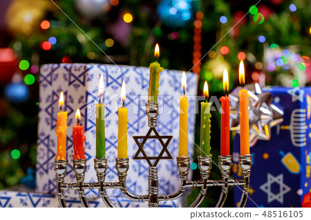 Jewish holiday hannukah symbols - menorah Jewish holiday hannukah symbols - menorah 48516105