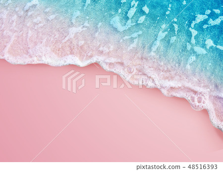 Soft blue ocean wave on pink background Soft blue ocean wave on pink background 48516393