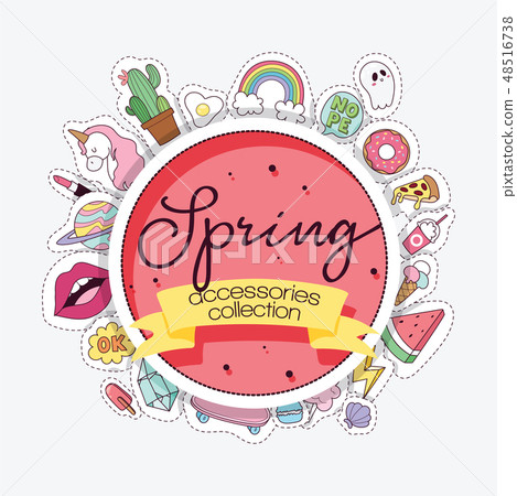 Cartoon vector pattern girlish accessories lipstick icecream kids unicorn rainbow and doghnut 48516738