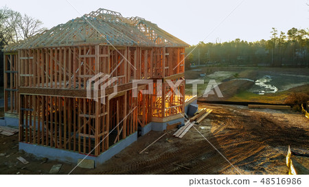 A stick built house under construction New build  48516986