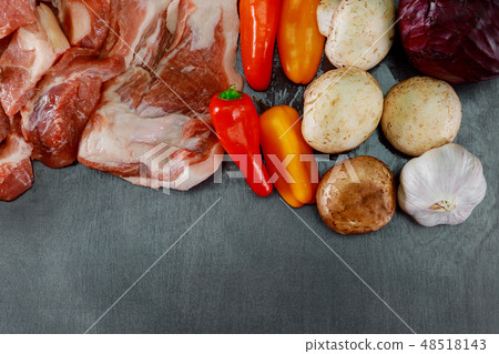 Raw juicy meat steaks ready for roasting herbs. 48518143