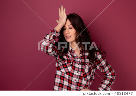 Woman have a headache and feeling sick. Feeling bad. 48518477