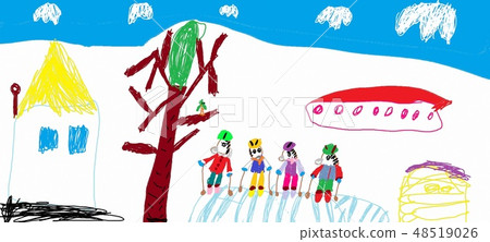 Children drawing, The child drew different animals and fictional characters. Made by a small child. 48519026