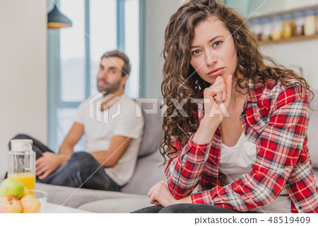 The wife refuses to listen to her nervous, screaming husband and gives him a quiet treatment The wife refuses to listen to her nervous, screaming husband and gives him a quiet treatment 48519409