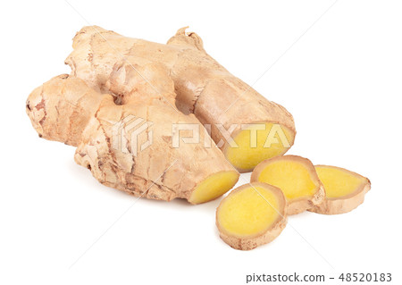 fresh Ginger root and slice isolated on white background fresh Ginger root and slice isolated on white background 48520183