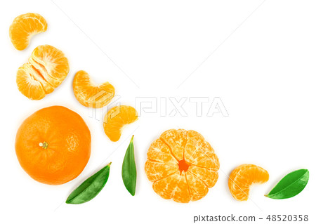 tangerine or mandarin with leaves isolated on white background with copy space for your text. Top tangerine or mandarin with leaves isolated on white background with copy space for your text. Top 48520358