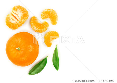 tangerine or mandarin with leaves isolated on white background with copy space for your text. Top tangerine or mandarin with leaves isolated on white background with copy space for your text. Top 48520360