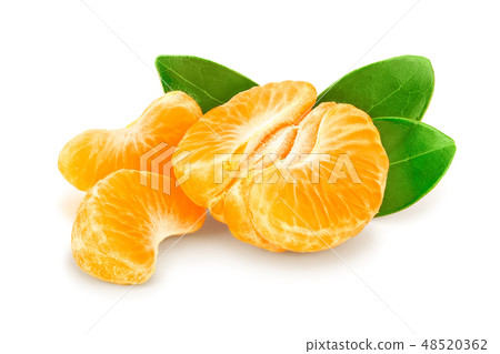 tangerine or mandarin fruit with leaves isolated on white background 48520362