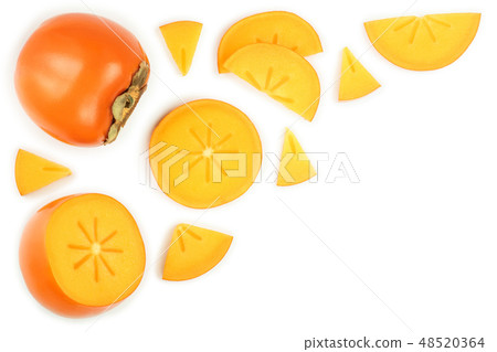 persimmon slice isolated on white background with copy space for your text. Top view. Flat lay persimmon slice isolated on white background with copy space for your text. Top view. Flat lay 48520364