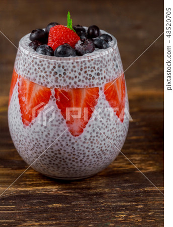 Chia Pudding with decorated with ripe strawberry 48520705