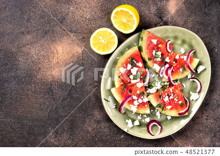 Fresh summer grilled watermelon peaces  48521377