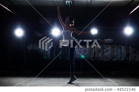 Asian Fitness woman warm up ballet dance stretch 48522146