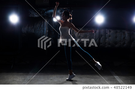 Asian Fitness woman warm up ballet dance stretch 48522149