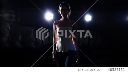 Asian Fitness woman warm up ballet dance stretch 48522151