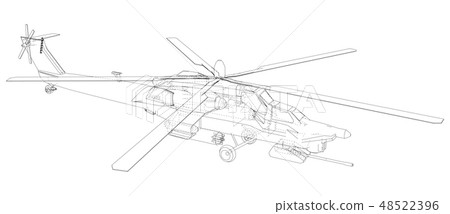 Blueprint of helicopter. Vector wireframe concept. Blue purple. Created illustration of 3d. 48522396
