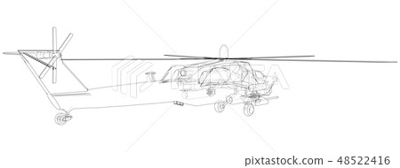 Blueprint of helicopter. Vector wireframe concept. Blue purple. Created illustration of 3d. 48522416