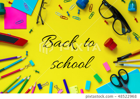 Back to school text and school pupil stationery  48522968