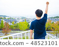 A man behind looking to the sky to pose a guts 48523101