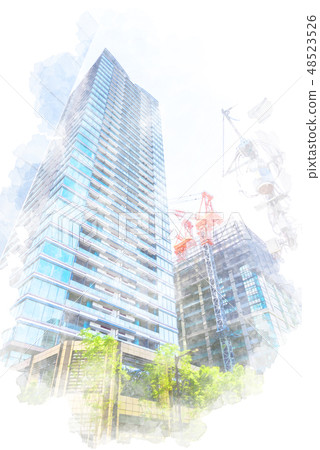 Apartment under construction Watercolor style 48523526