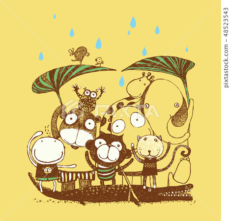 raining day party, cute forest animals 48523543