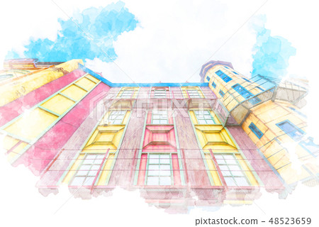 American Village in Okinawa Watercolors American Village in Okinawa Watercolors 48523659