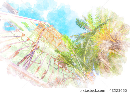 沖繩水彩畫的美國村莊 沖繩水彩畫的美國村莊 48523660