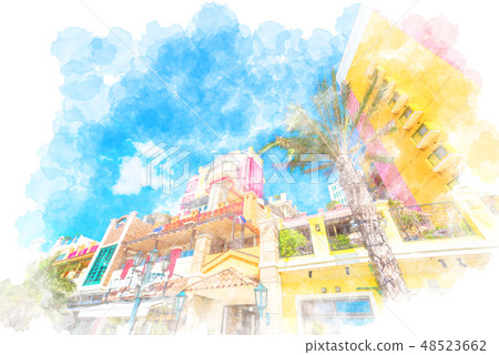 沖繩水彩畫的美國村莊 48523662