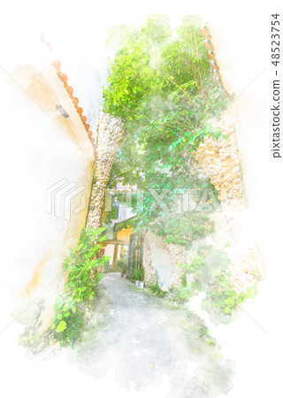 沖繩水彩畫的美國村莊 48523754