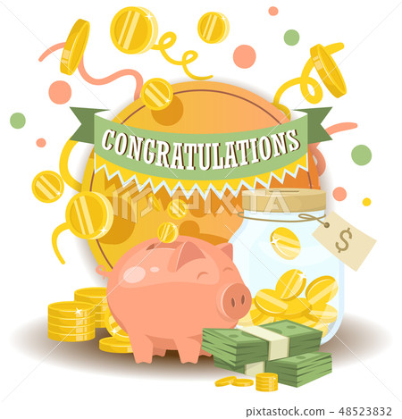 Money vector piggy bank pig box financial bank or money-box with investment savings and coins 48523832