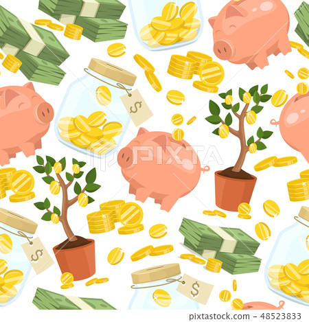 Money vector seamless pattern piggy bank pig box financial bank or money-box with investment savings 48523833