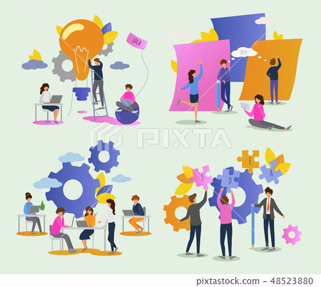 Creative people vector man woman character working together at office illustration set of teamwork Creative people vector man woman character working together at office illustration set of teamwork 48523880