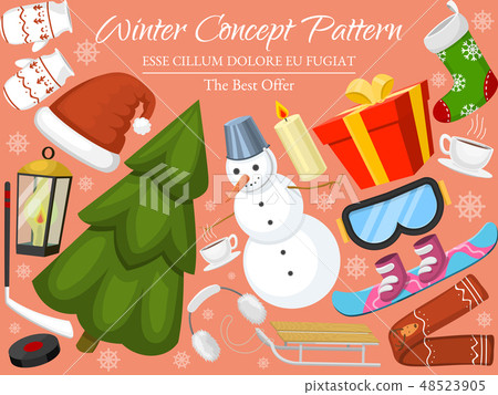 Winter holiday time banner, card vector illustration. Nature landscape with Christmas tree, snowmen Winter holiday time banner, card vector illustration. Nature landscape with Christmas tree, snowmen 48523905