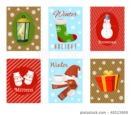 Winter holiday time set of banners, cards vector illustration. Nature landscape with Christmas tree Winter holiday time set of banners, cards vector illustration. Nature landscape with Christmas tree 48523909