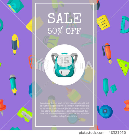 Stationery sale pattern background vector illustration. Discounts on school and office supplies Stationery sale pattern background vector illustration. Discounts on school and office supplies 48523950