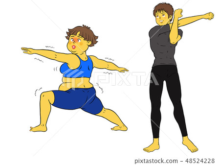 瑜伽健身,胖乎乎的女性和男性教練 瑜伽健身,胖乎乎的女性和男性教練 48524228