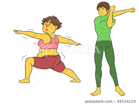 瑜伽健身，胖乎乎的女性和男性教練 48524229